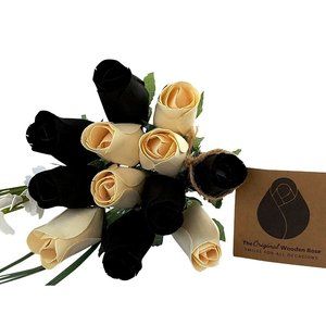 3 Dozen Black and White Wooden Rose Flower Bouquet. The Original Wooden Rose